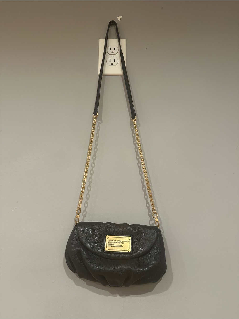 Marc Jacobs Black Pebbled Leather Crossbody with Gold Chain